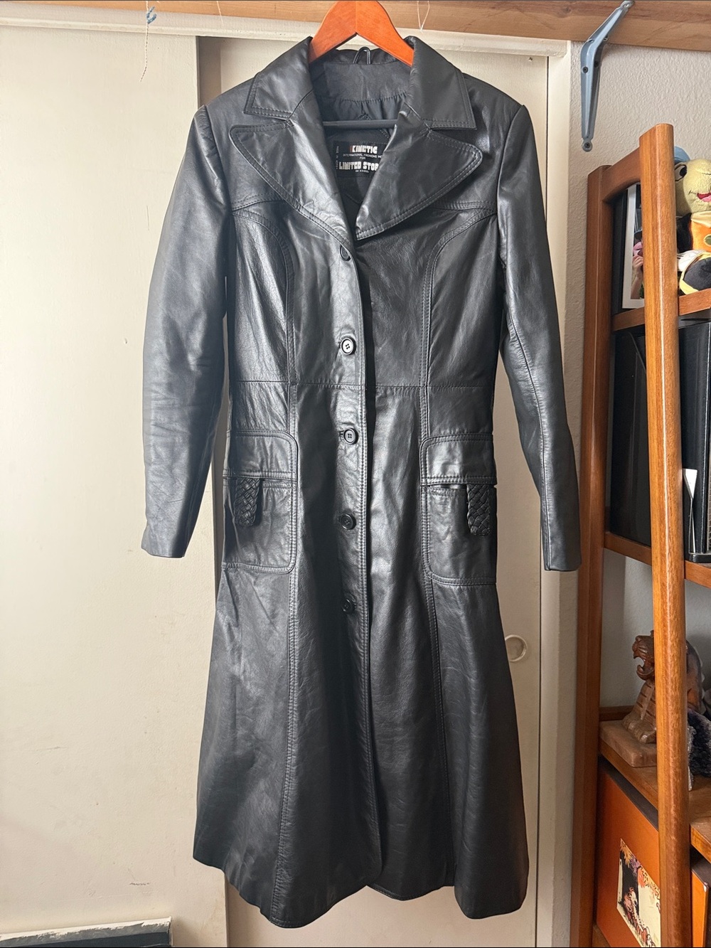 Vintage Black Leather Trench Coat